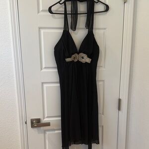 Elegant Black Dress with Embellished Waist